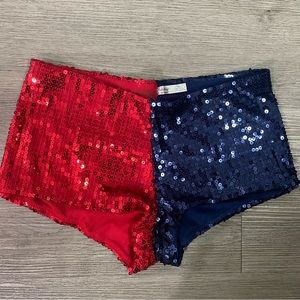 Red and blue sequin shorts